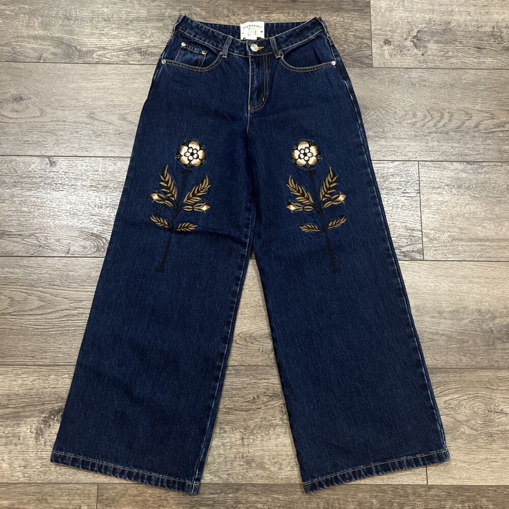Meadows Wide Leg Embroidered Jeans Women’s Size 27”
